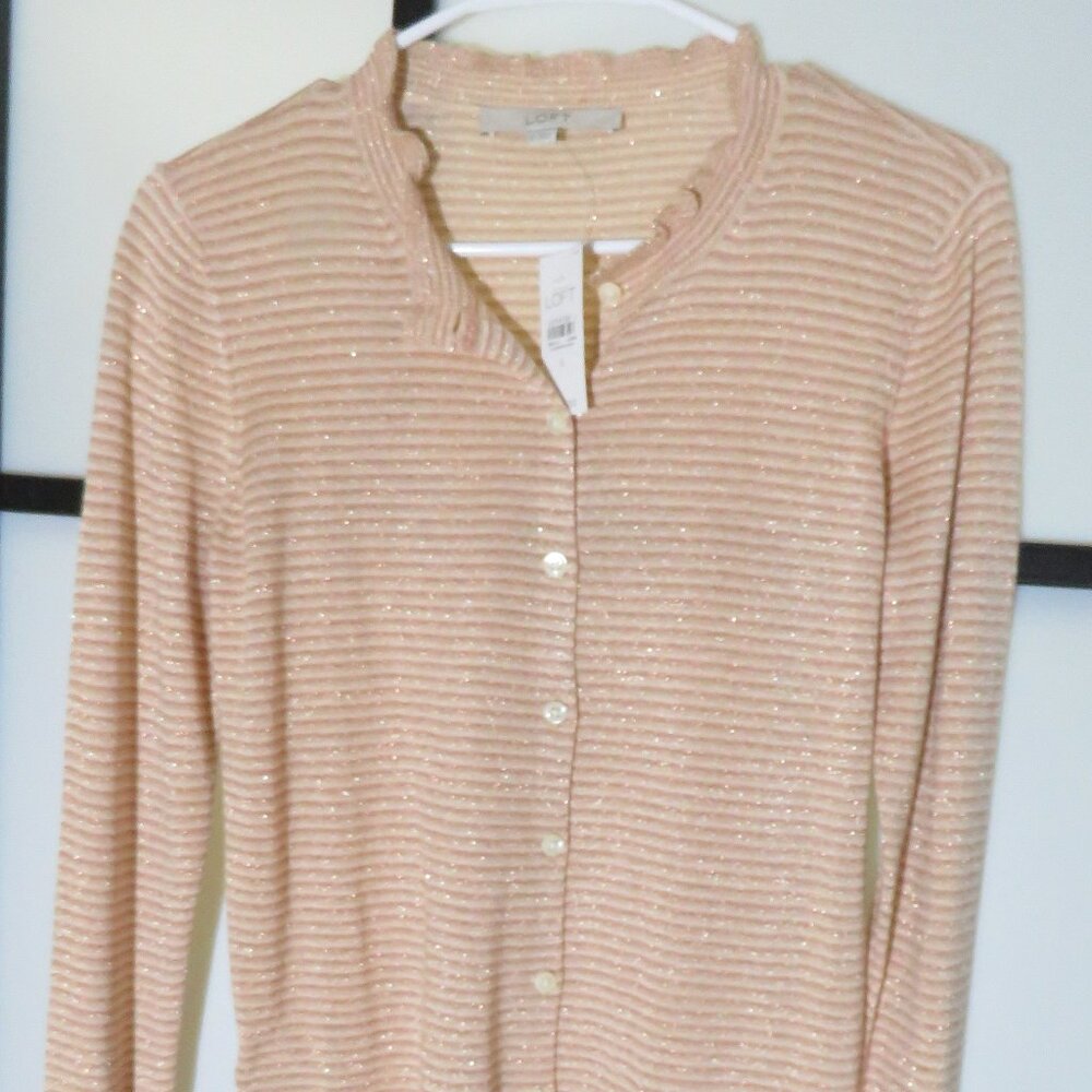 Loft Small Women's Peach and gold stripe cardigan